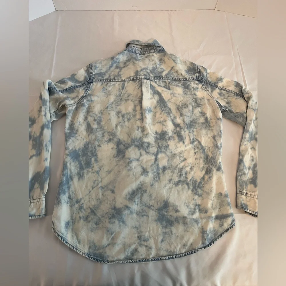 GUESS Acid Wash Denim Shirt Marbled Blue White 90s Grunge - Picture 4 of 9